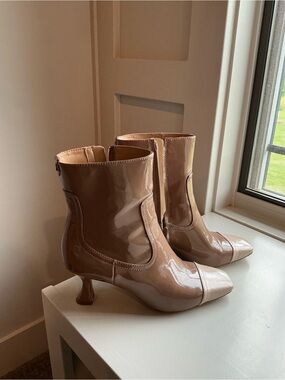 Sam Edelman Patent Leather Ankle Boots - Beige